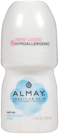 Almay Fragrance-Free Anti-Perspirant & Deodorant for Sensitive Skin – Roll-On 1.7 oz (Pack of 12)