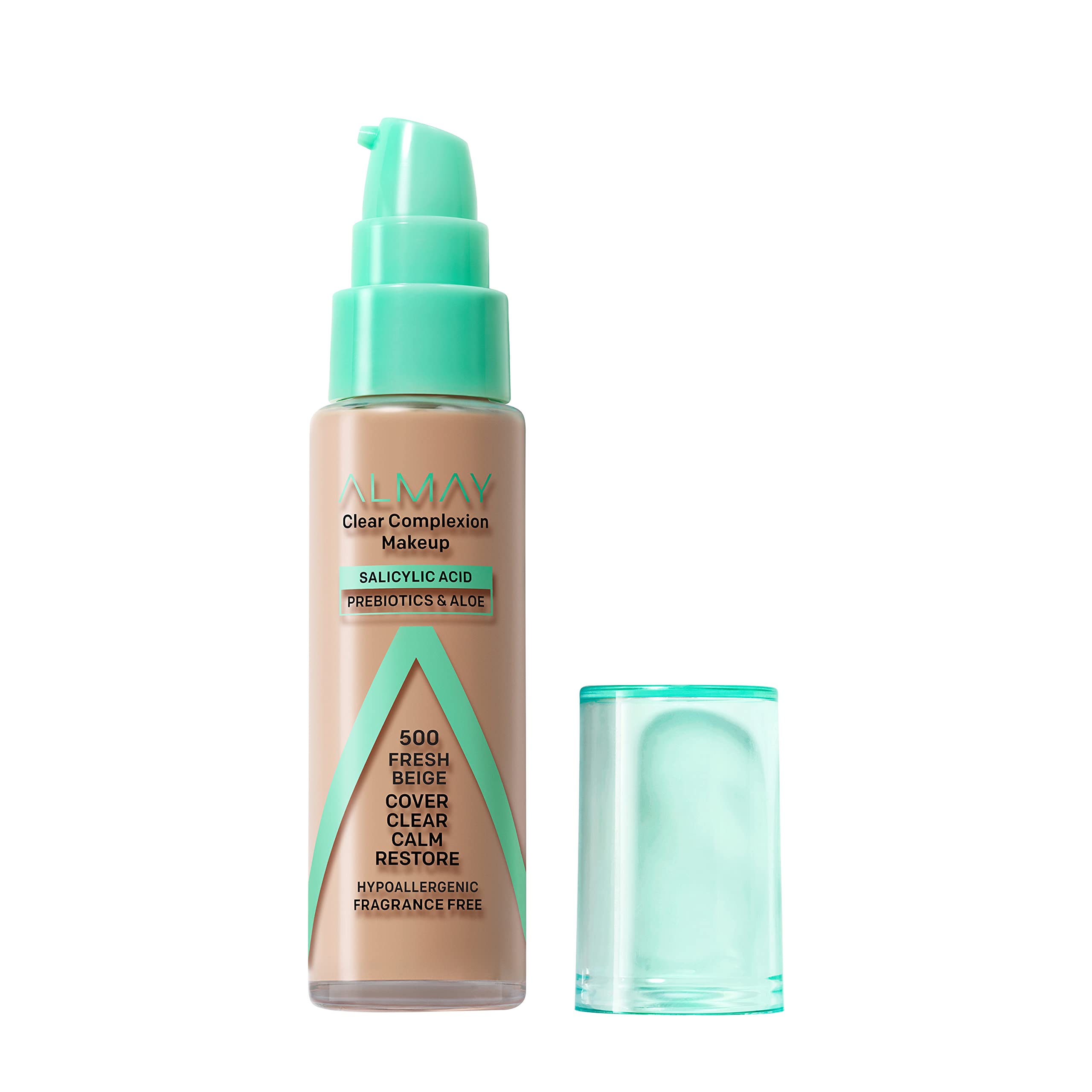 Almay Clear Complexion Acne Foundation with Salicylic Acid – Medium Coverage, Soft Matte Finish, Hypoallergenic | 500 Fresh Beige 1 fl oz