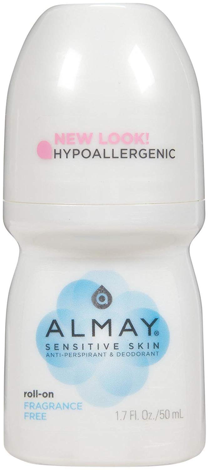 Almay Fragrance-Free Anti-Perspirant & Deodorant for Sensitive Skin – Roll-On 1.7 oz (Pack of 12)