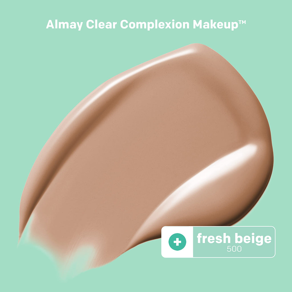 Almay Clear Complexion Acne Foundation with Salicylic Acid – Medium Coverage, Soft Matte Finish, Hypoallergenic | 500 Fresh Beige 1 fl oz