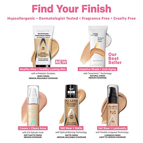 Almay Skin Perfecting Healthy Biome Foundation with Prebiotic Complex SPF 25 – Hypoallergenic & Fragrance-Free