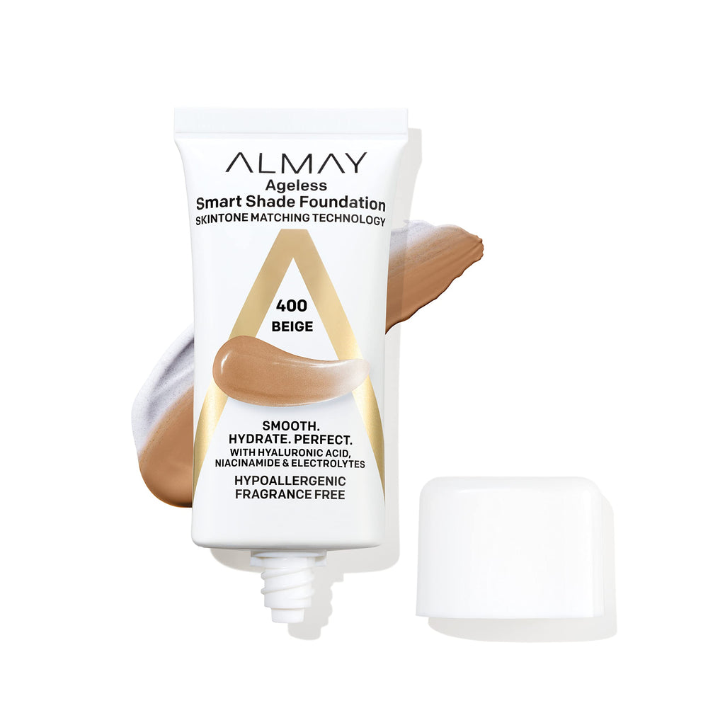 Almay Smart Shade Foundation | Hyaluronic Acid, Niacinamide & Vitamin C & E | Fragrance Free, Beige 400