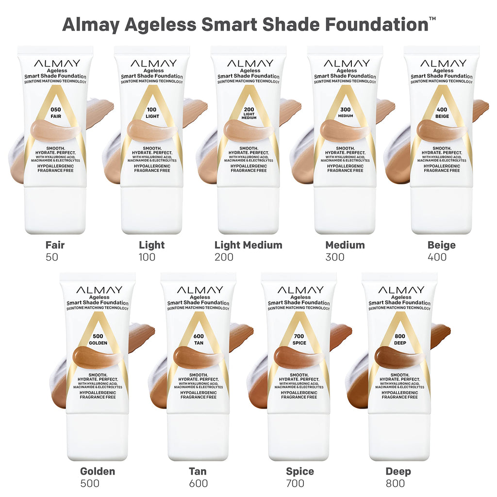 Almay Smart Shade Foundation | Hyaluronic Acid, Niacinamide & Vitamin C & E | Fragrance Free, Beige 400