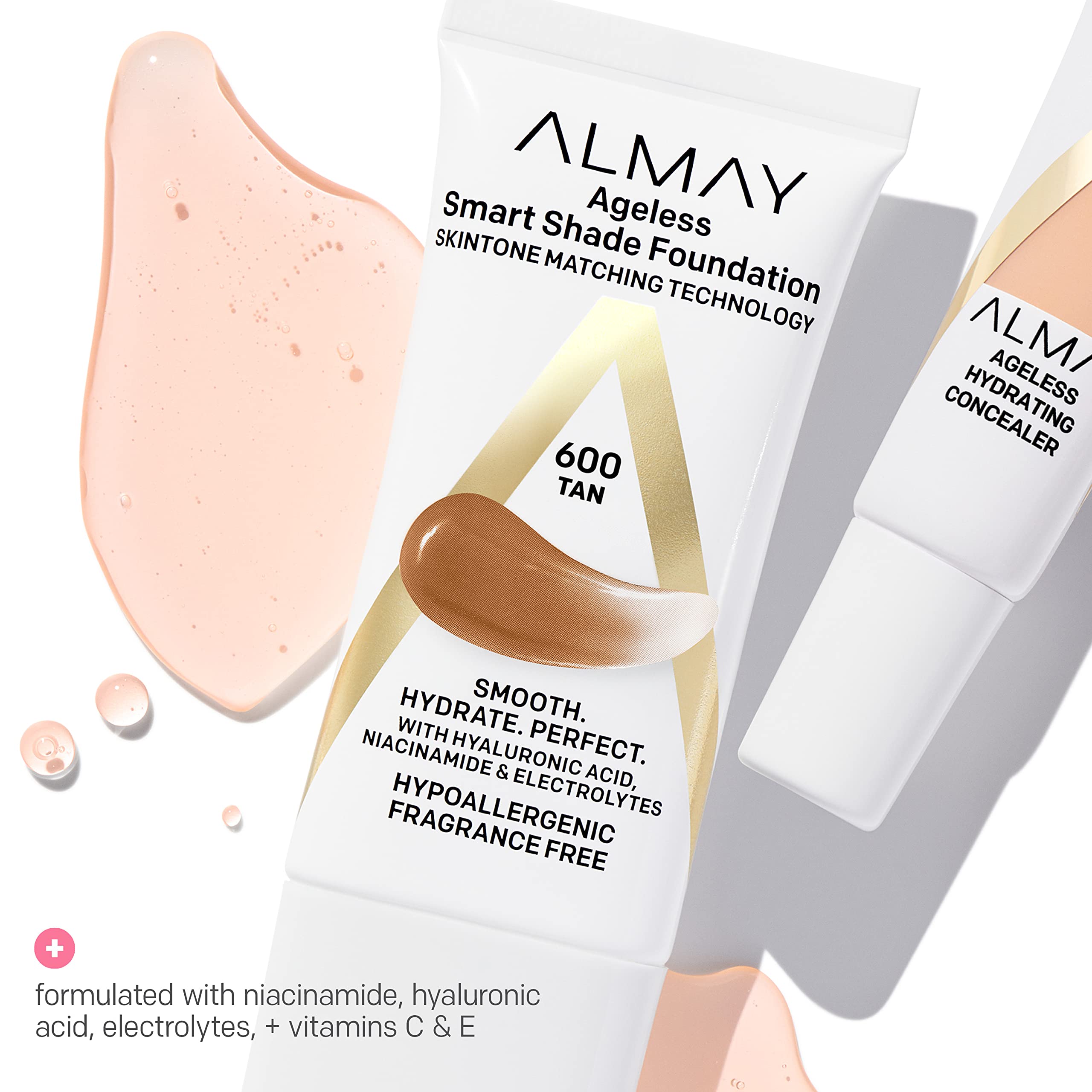 Almay Smart Shade Foundation | Hyaluronic Acid, Niacinamide & Vitamin C & E | Fragrance Free, Beige 400