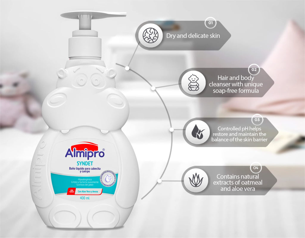 almipro Syndet Baby Hair & Body Wash with Oatmeal & Aloe Vera — 400 g (14 oz) Pack of 2
