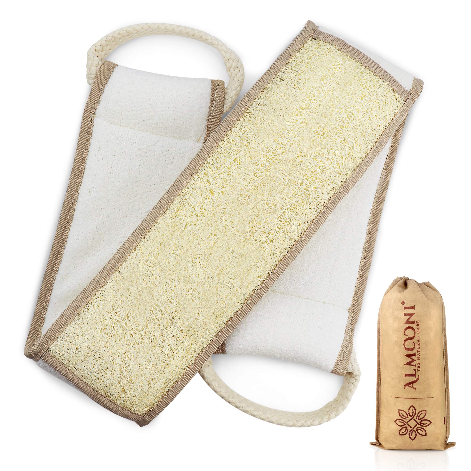 ALMOONI Natural Egyptian Loofah Back Scrubber — 38in Long Exfoliating Shower Tool