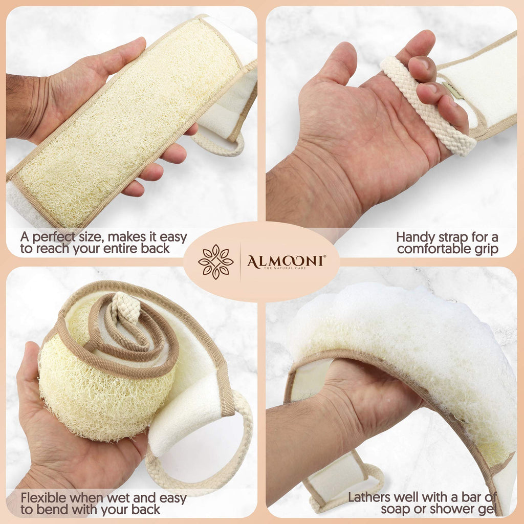ALMOONI Natural Egyptian Loofah Back Scrubber — 38in Long Exfoliating Shower Tool