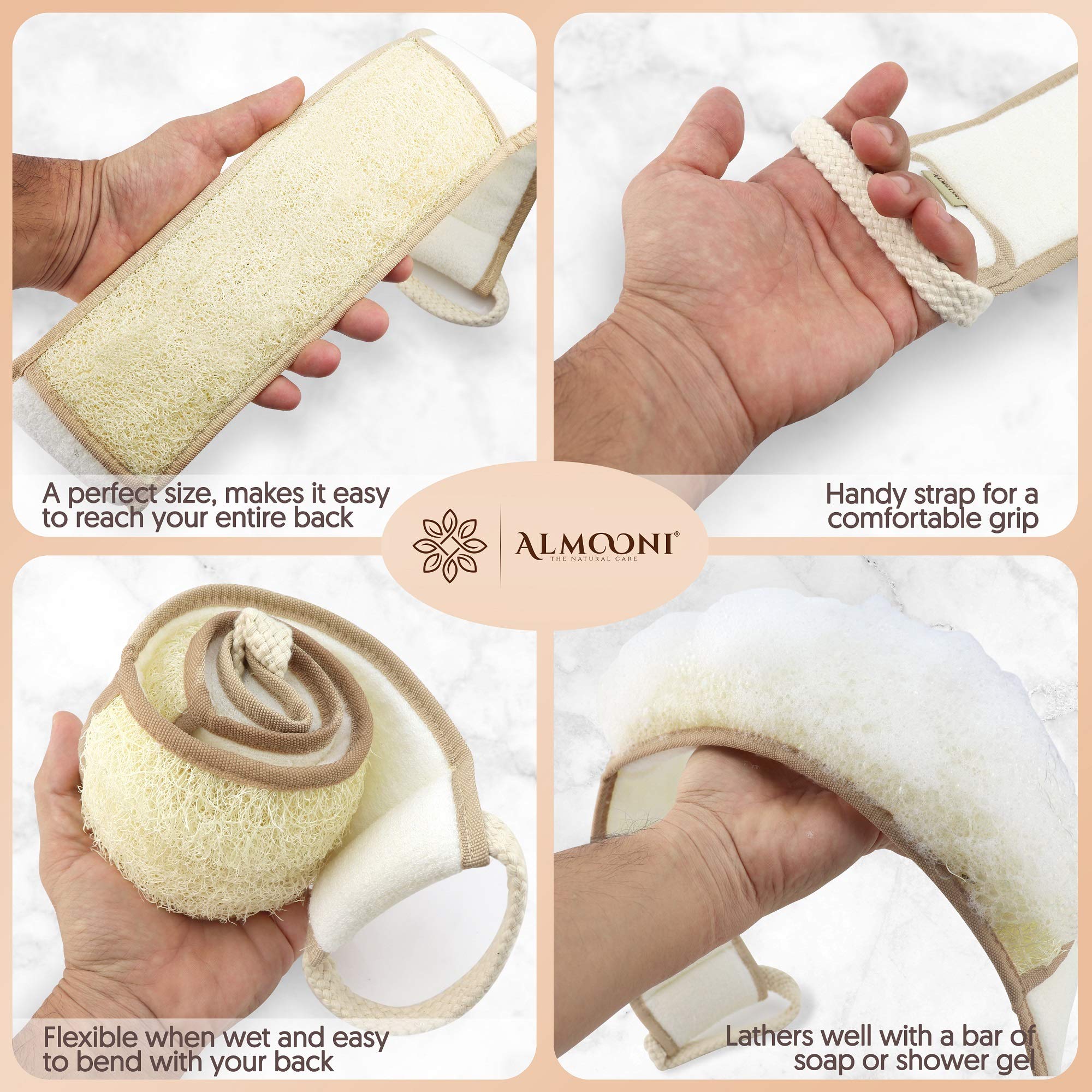 ALMOONI Natural Egyptian Loofah Back Scrubber — 38in Long Exfoliating Shower Tool