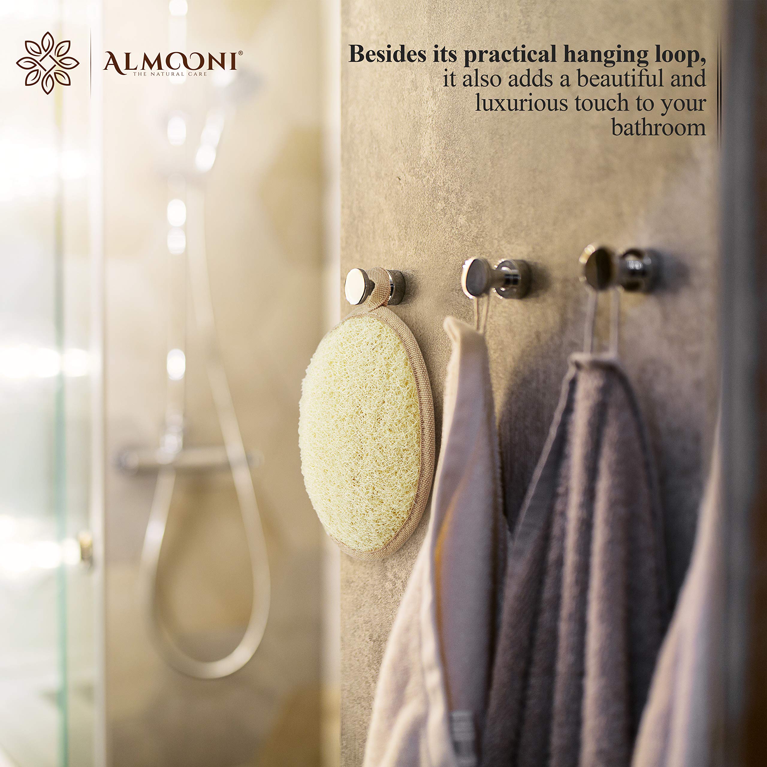 Almooni Natural Loofah Exfoliating Body Scrubber – Egyptian Loofah Sponge (2 Count)