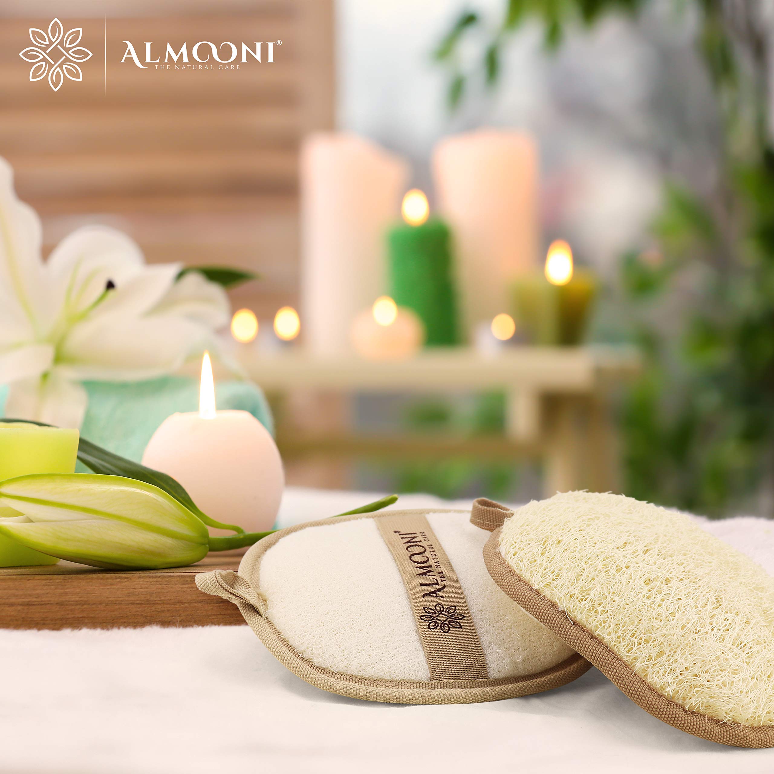 Almooni Natural Loofah Exfoliating Body Scrubber – Egyptian Loofah Sponge (2 Count)