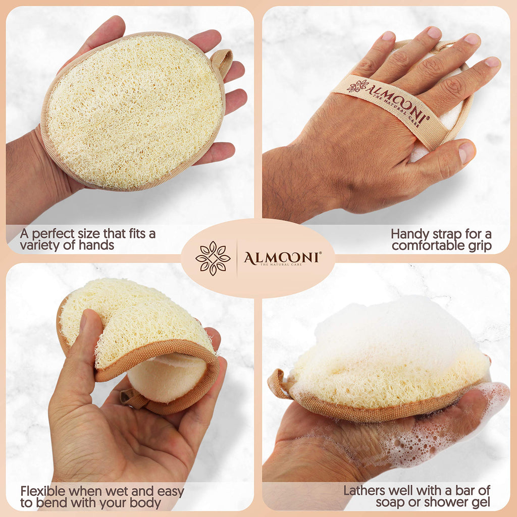 Almooni Natural Loofah Exfoliating Body Scrubber – Egyptian Loofah Sponge (2 Count)