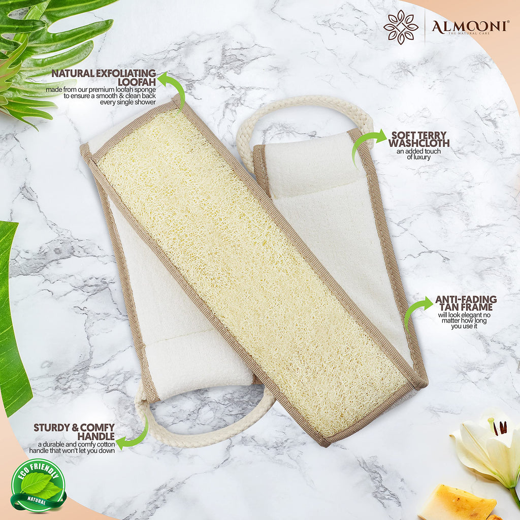 ALMOONI Natural Egyptian Loofah Back Scrubber — 38in Long Exfoliating Shower Tool