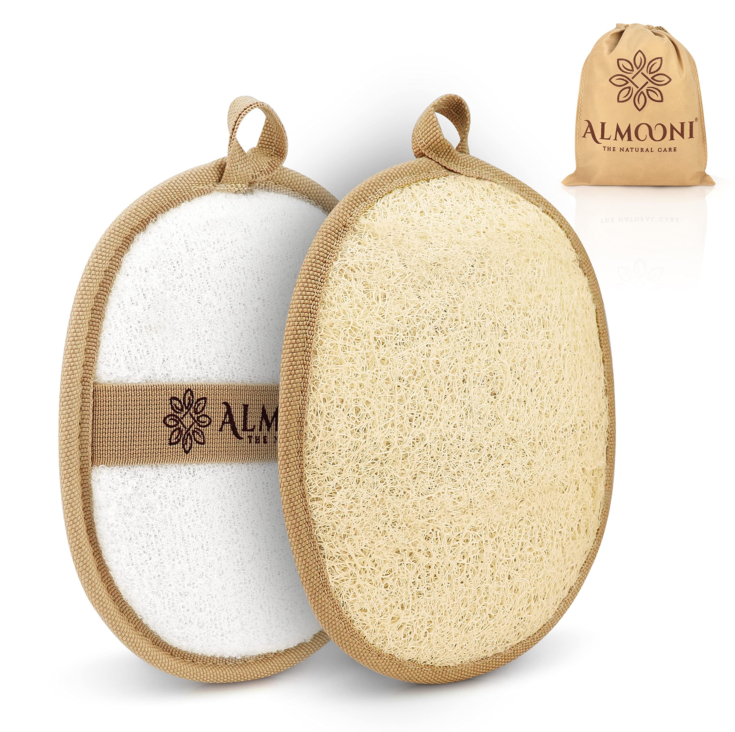 Almooni Natural Loofah Exfoliating Body Scrubber – Egyptian Loofah Sponge (2 Count)