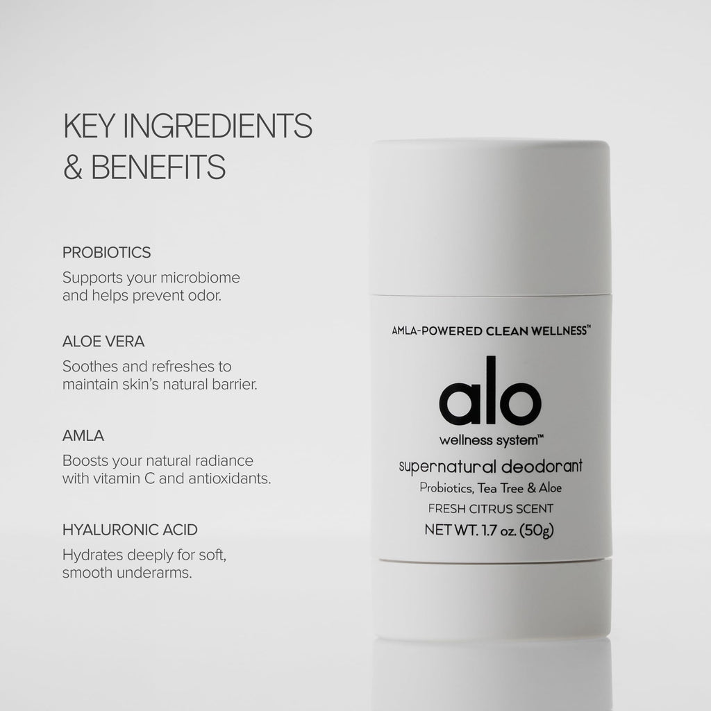Alo Supernatural Deodorant – Aluminum-Free, Citrus Scent, Aloe + Hyaluronic Acid | Pack of 2