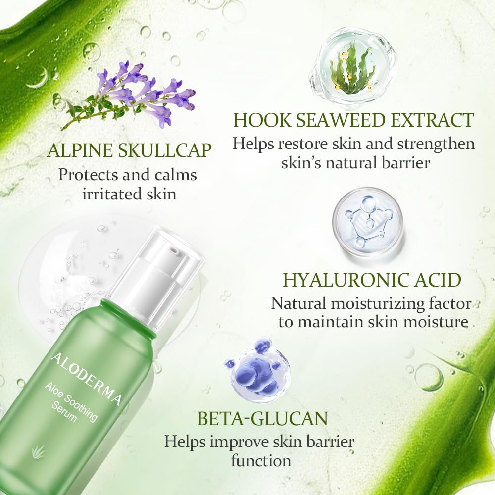 Aloderma Soothing Face Serum — 65% Organic Aloe Vera, Beta-Glucan & Arginine