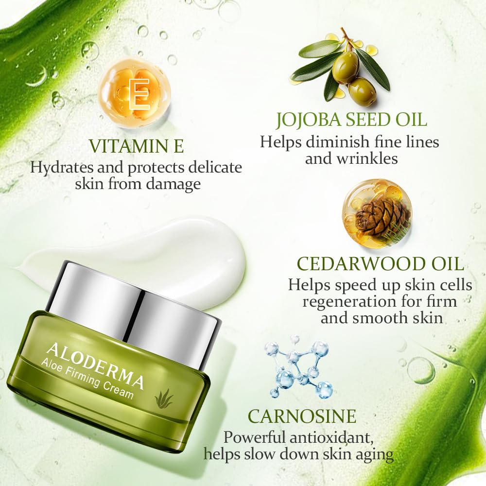 Aloderma Firming Cream for Face and Neck – 62% Organic Aloe Vera, Hyaluronic Acid & Carnosine