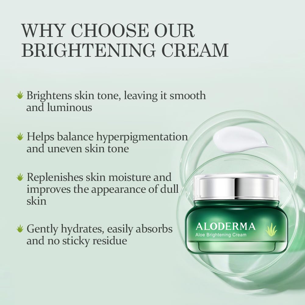 Aloderma Brightening Facial Cream – 69% Organic Aloe Vera, Squalane & Niacinamide, 1.7oz