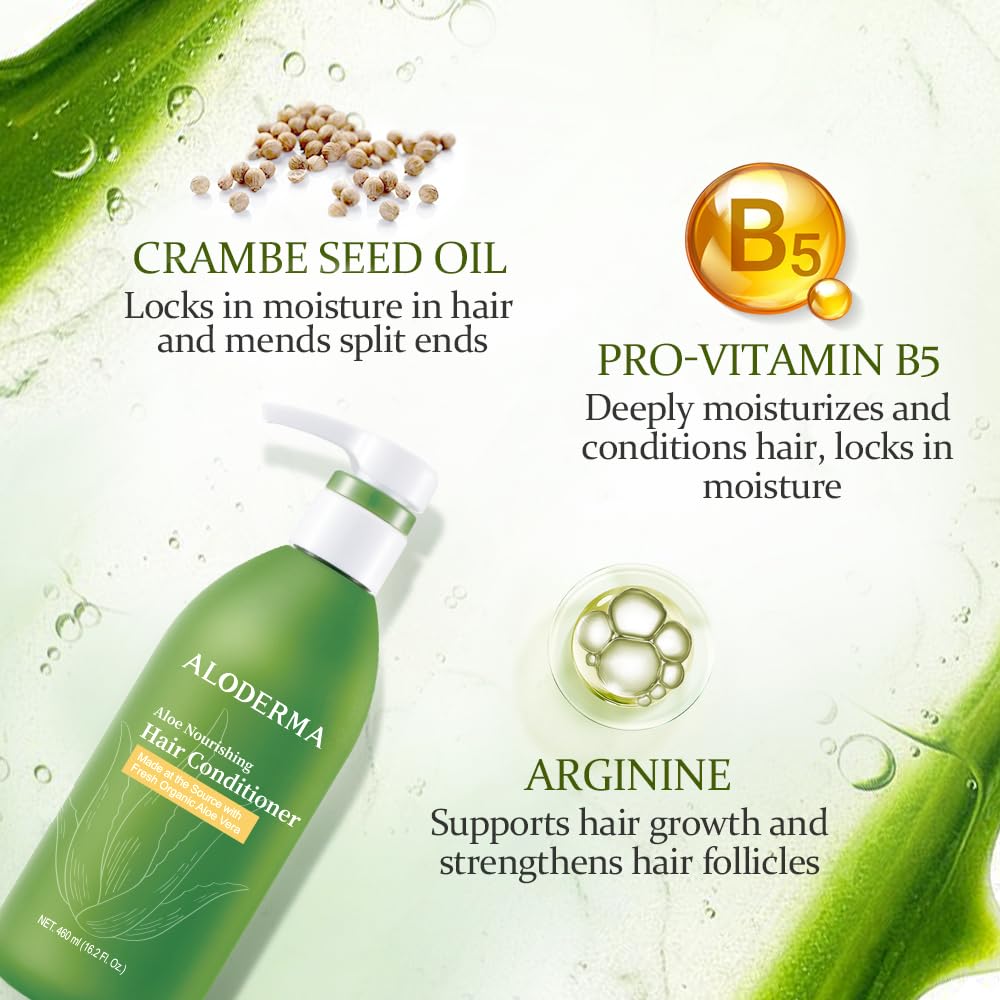 Aloderma Aloe Nourishing Hair Conditioner 16oz – Fresh Organic Aloe Vera + Crambe Seed Oil