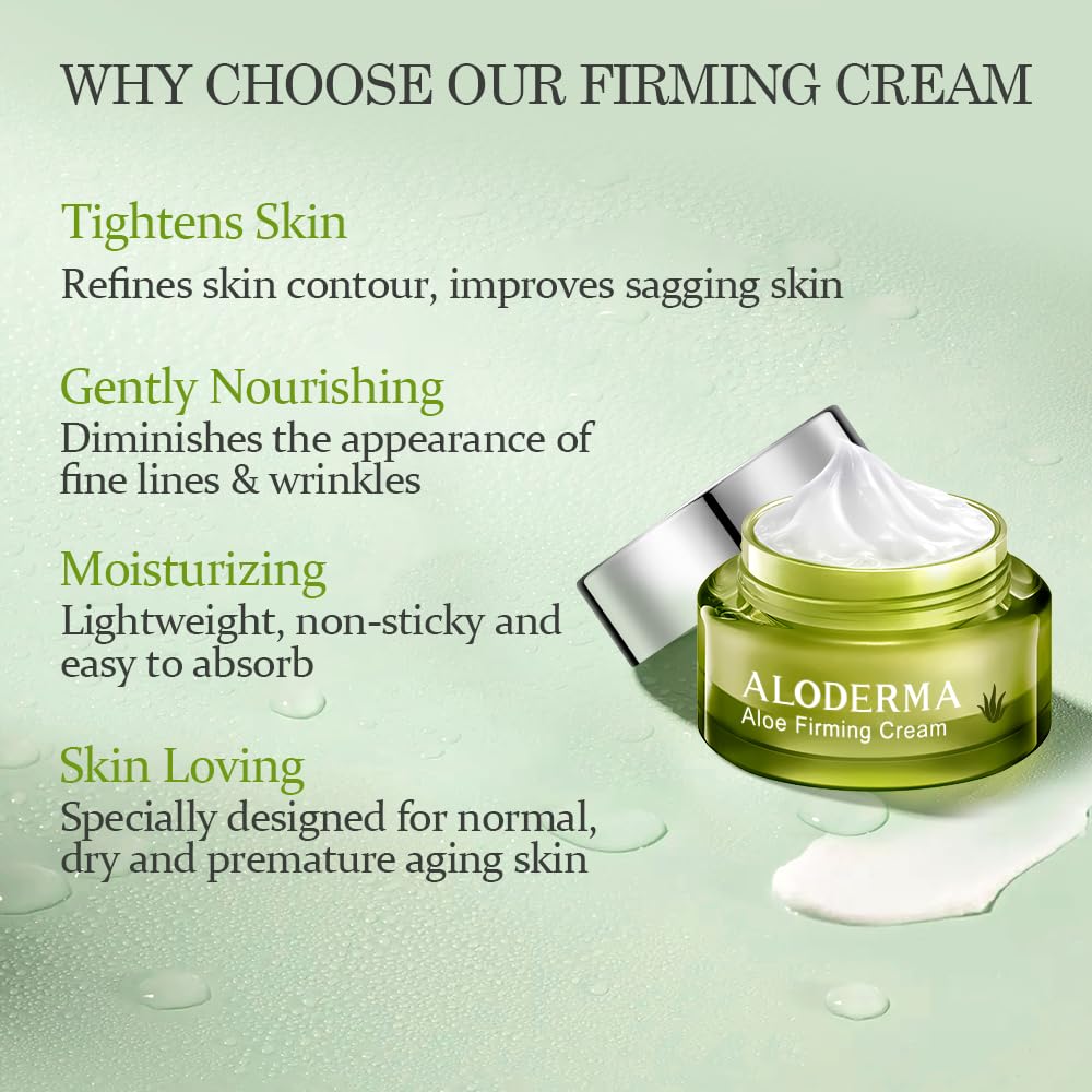 Aloderma Firming Cream for Face and Neck – 62% Organic Aloe Vera, Hyaluronic Acid & Carnosine