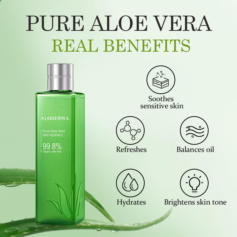Aloderma Fresh Aloe Vera Face Hydrator – 99.8% Organic Aloe, 240ml, No Thickeners, For Acne-Prone & Sensitive Skin