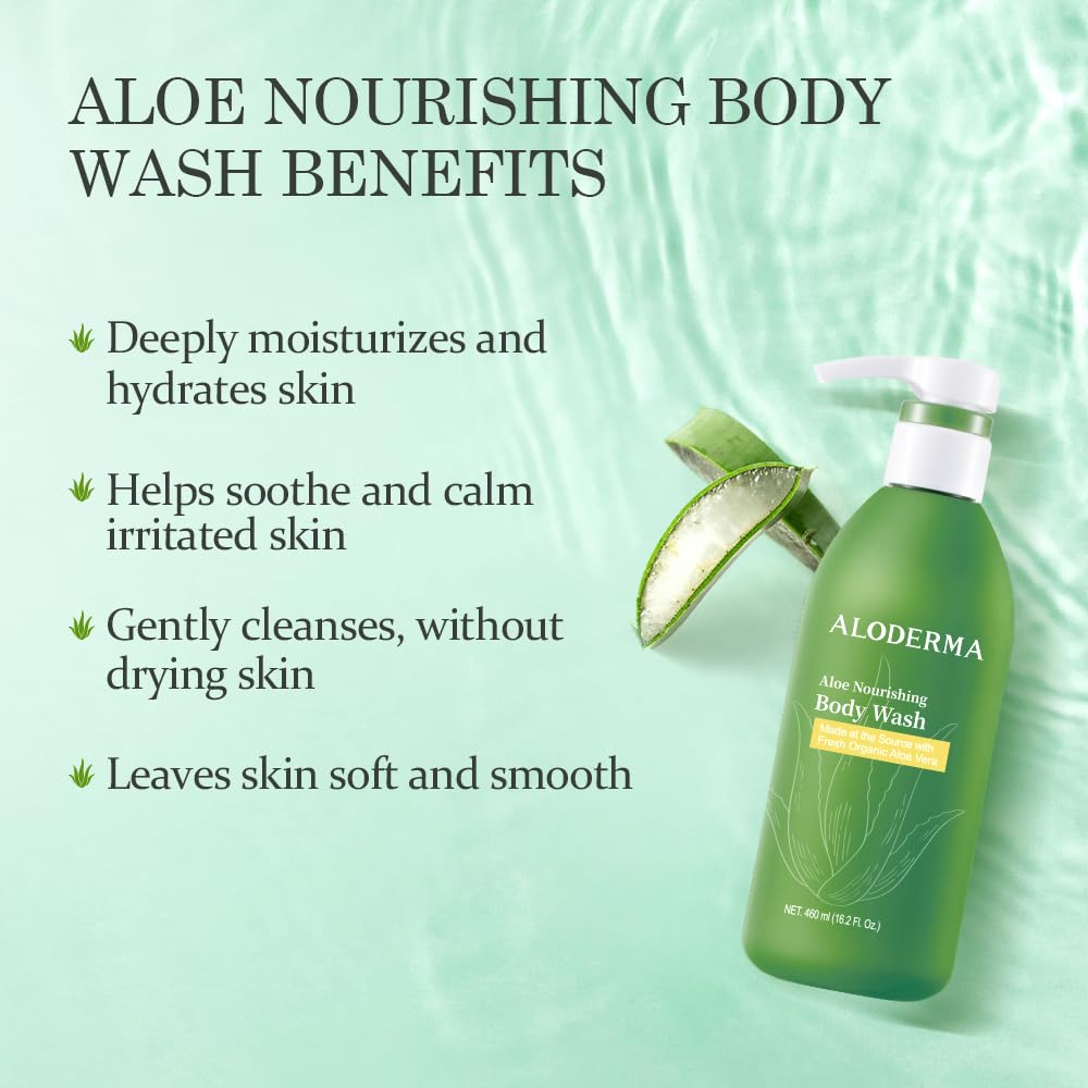 Aloderma Aloe Nourishing Body Wash 16oz | Fresh Organic Aloe Vera, Shea Butter & Allantoin