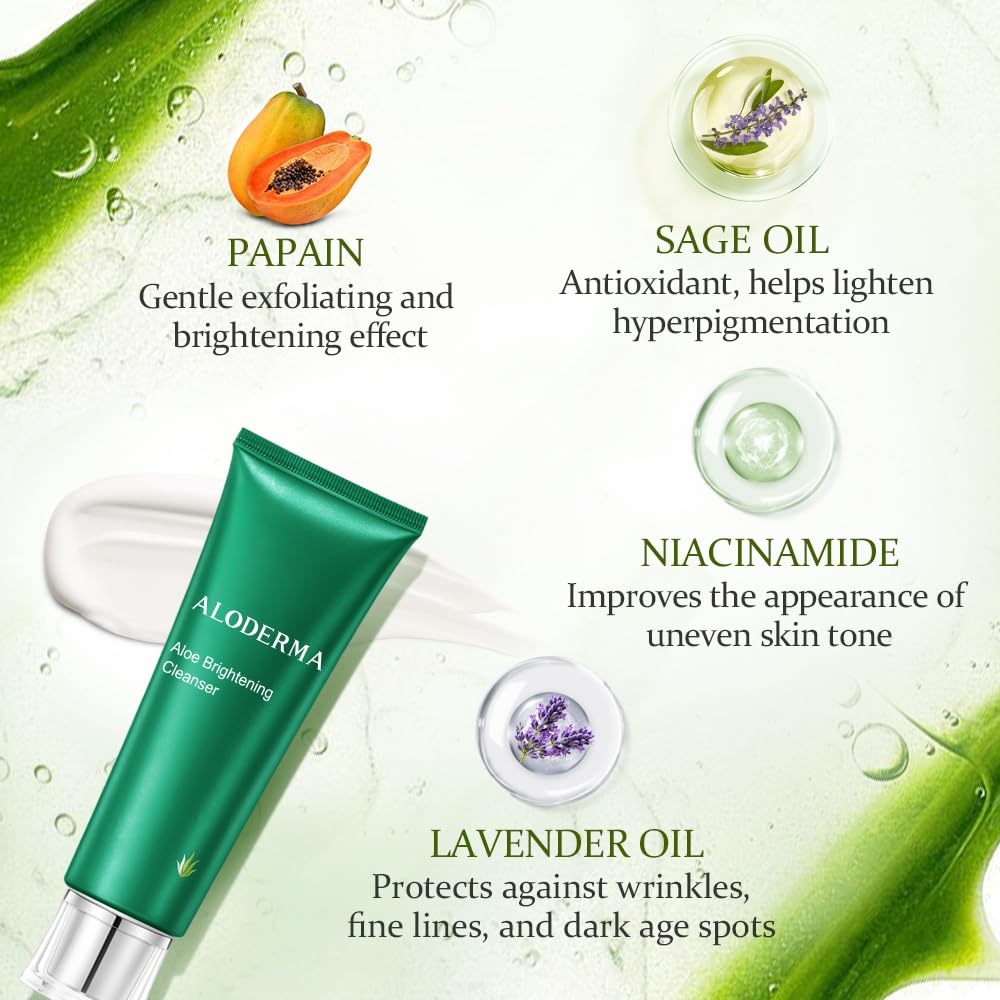 Aloderma Skin Brightening Cleanser – Organic Aloe, Niacinamide & Papaya, 4.2oz