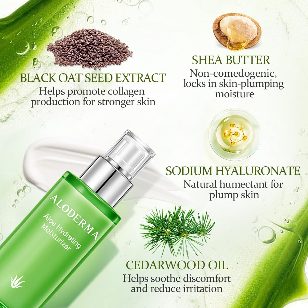 Aloderma 71% Organic Aloe Vera Hydrating Face Moisturizer — Lightweight, Oil-Free with Hyaluronic Acid | 3.5oz