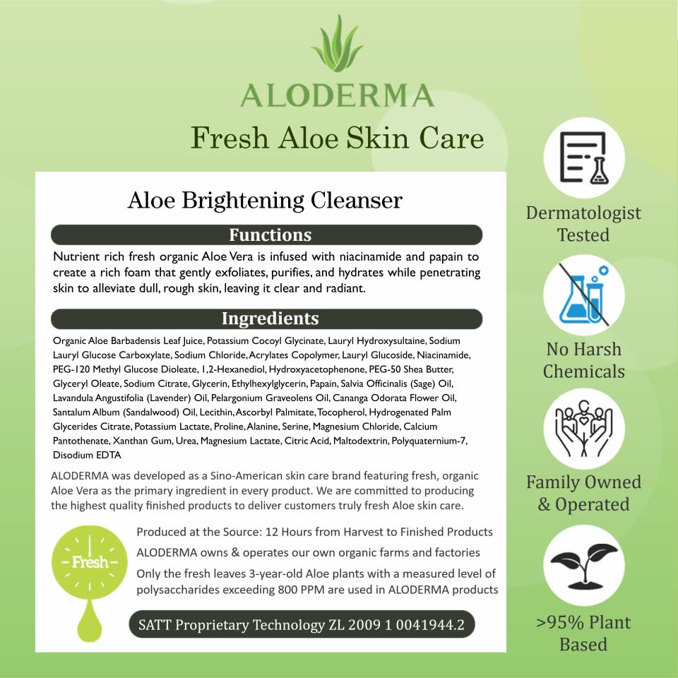 Aloderma Skin Brightening Cleanser – Organic Aloe, Niacinamide & Papaya, 4.2oz