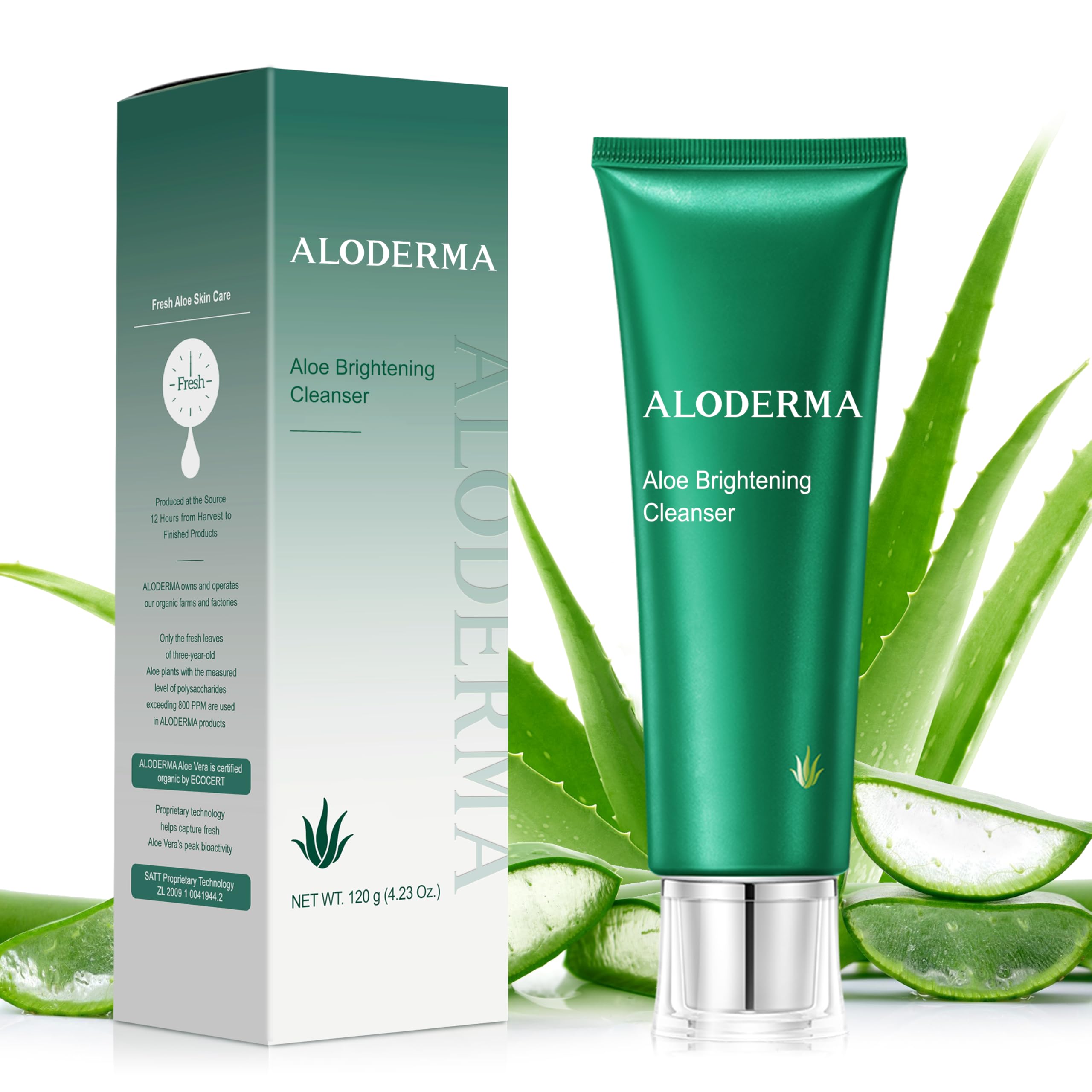 Aloderma Skin Brightening Cleanser – Organic Aloe, Niacinamide & Papaya, 4.2oz