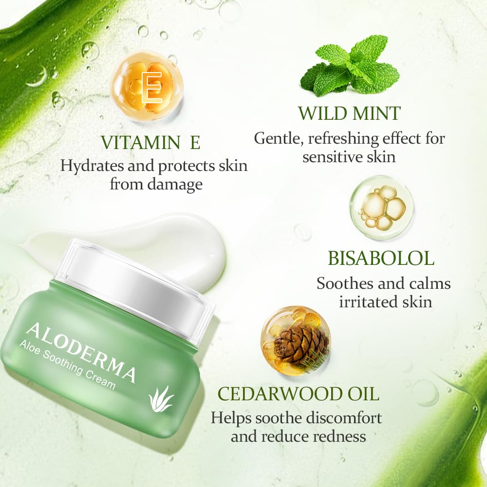 Aloderma Soothing Face Cream – 75% Organic Aloe Vera, Squalane & Vitamin E for Dry & Sensitive Skin