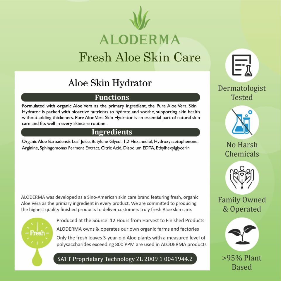Aloderma Fresh Aloe Vera Face Hydrator – 99.8% Organic Aloe, 240ml, No Thickeners, For Acne-Prone & Sensitive Skin