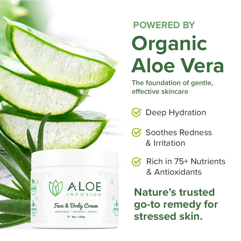 Aloe Infusion Aloe Vera Face & Body Cream – Deep Hydration, Non-Greasy Moisturizer with Shea Butter & Manuka Honey