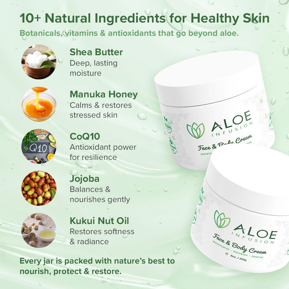 Aloe Infusion Aloe Vera Face & Body Cream – Deep Hydration, Non-Greasy Moisturizer with Shea Butter & Manuka Honey