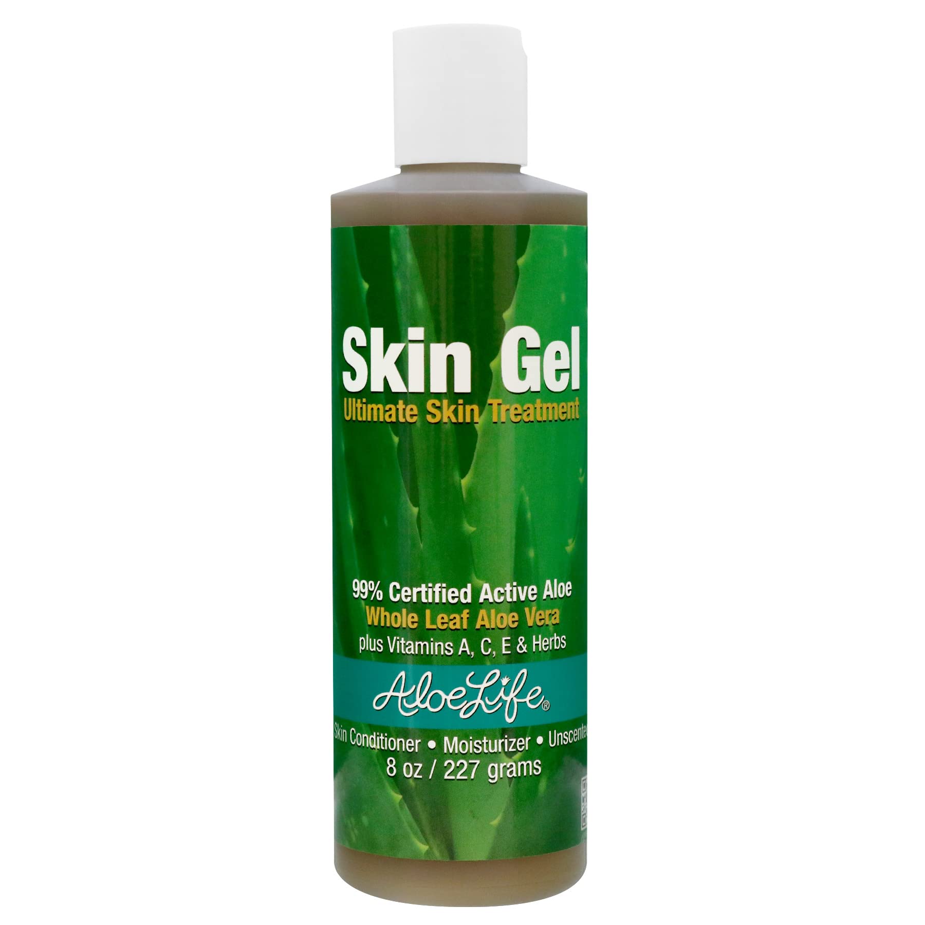 Aloe Life Skin Gel & Herbs – 99% Organic Whole Leaf Aloe Vera, Fragrance-Free 8 oz
