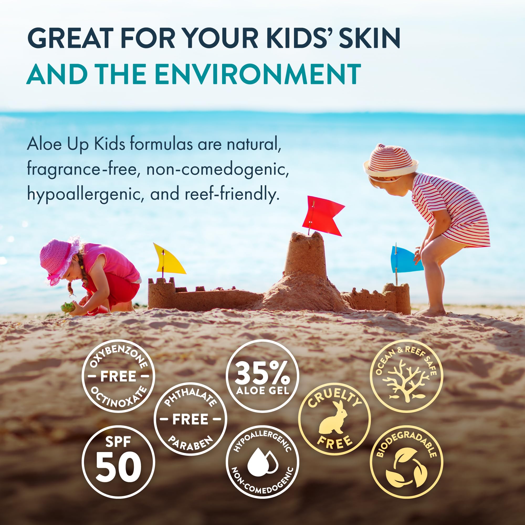ALOE UP Kids SPF 50 Continuous Sport Sunscreen Spray – Broad Spectrum, Fragrance-Free, Reef-Safe
