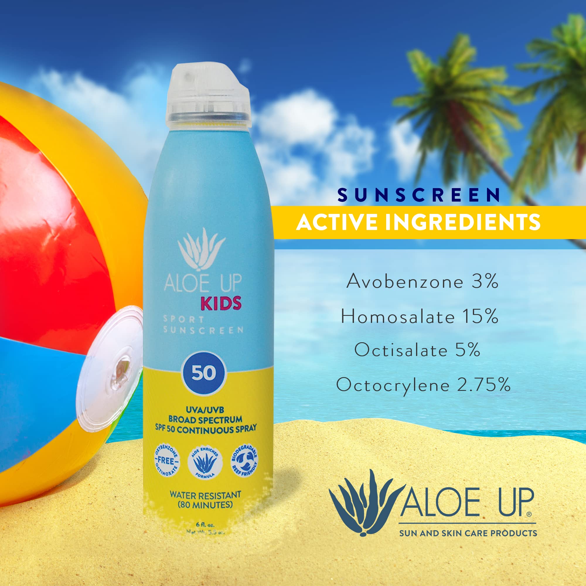 ALOE UP Kids SPF 50 Continuous Sport Sunscreen Spray – Broad Spectrum, Fragrance-Free, Reef-Safe