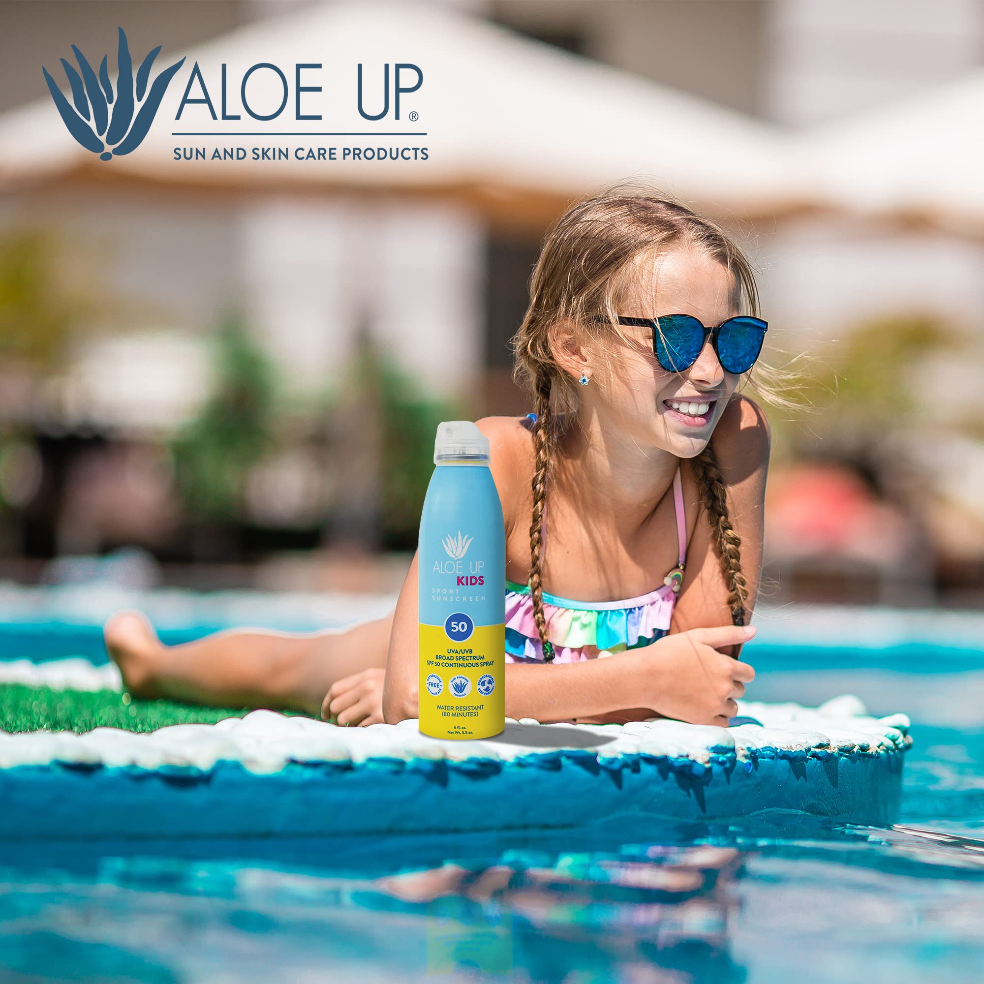 ALOE UP Kids SPF 50 Continuous Sport Sunscreen Spray – Broad Spectrum, Fragrance-Free, Reef-Safe