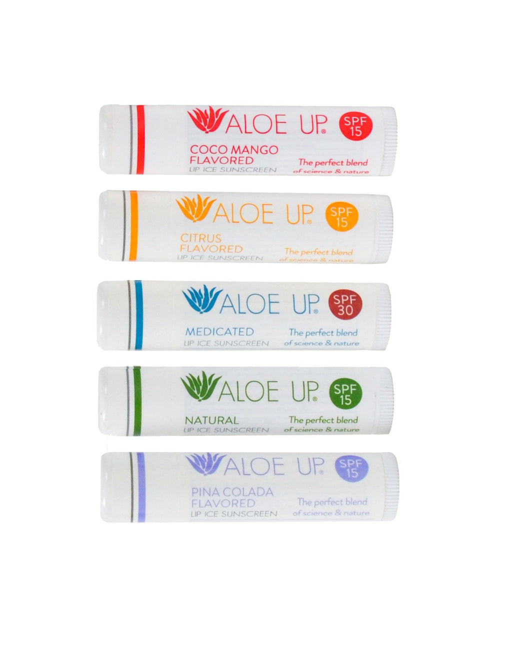 Aloe Up Lip Ice 5-Pack – SPF 15 & SPF 30 Medicated Balms | Alcohol-Free Hydration