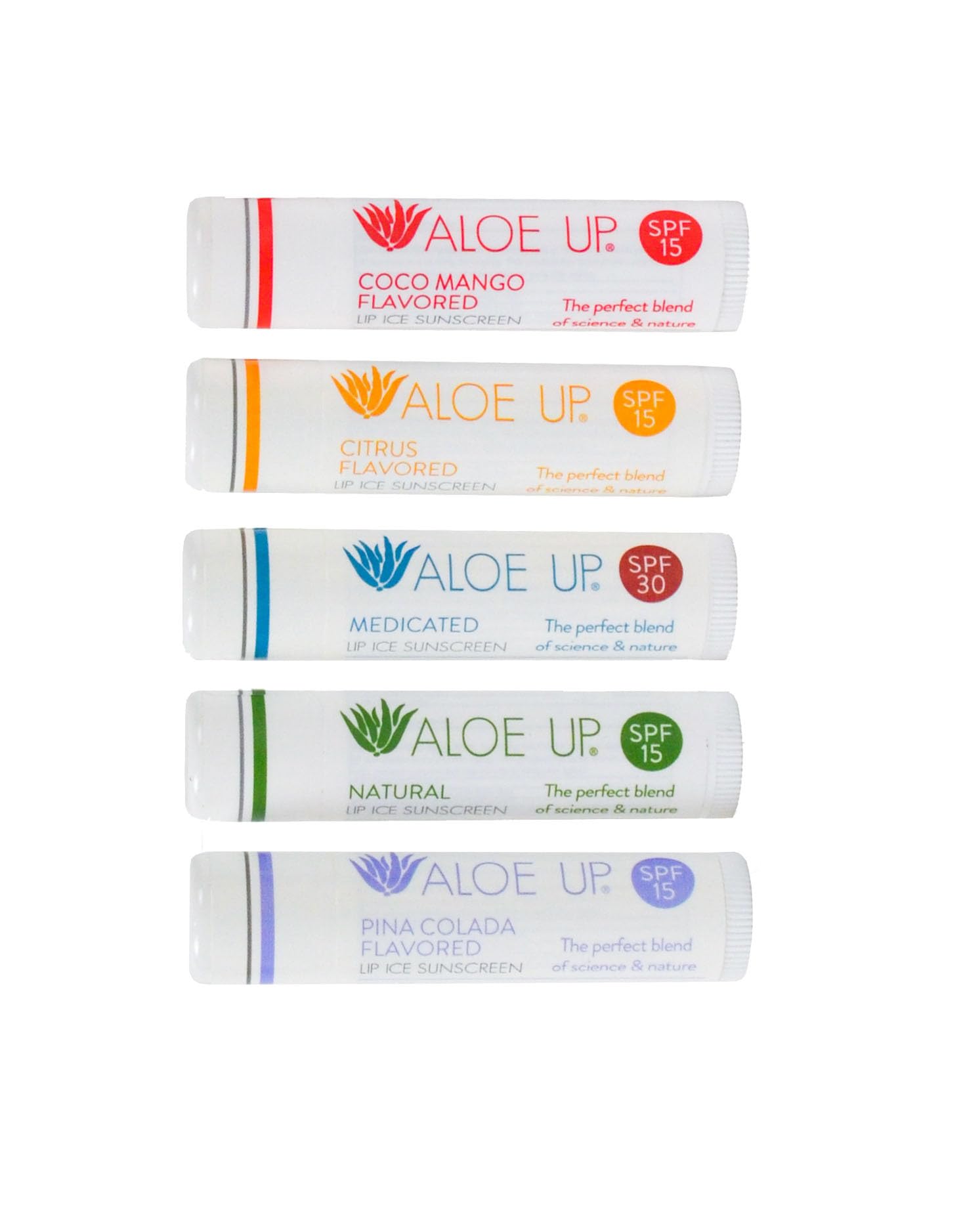 Aloe Up Lip Ice 5-Pack – SPF 15 & SPF 30 Medicated Balms | Alcohol-Free Hydration