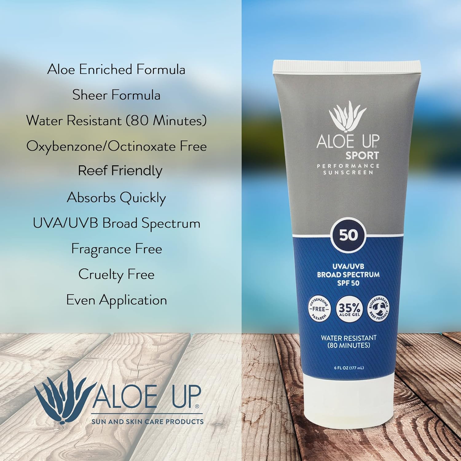 Aloe Up Sport Sunscreen Lotion SPF 50 – Broad Spectrum, Reef Safe, Non-Greasy