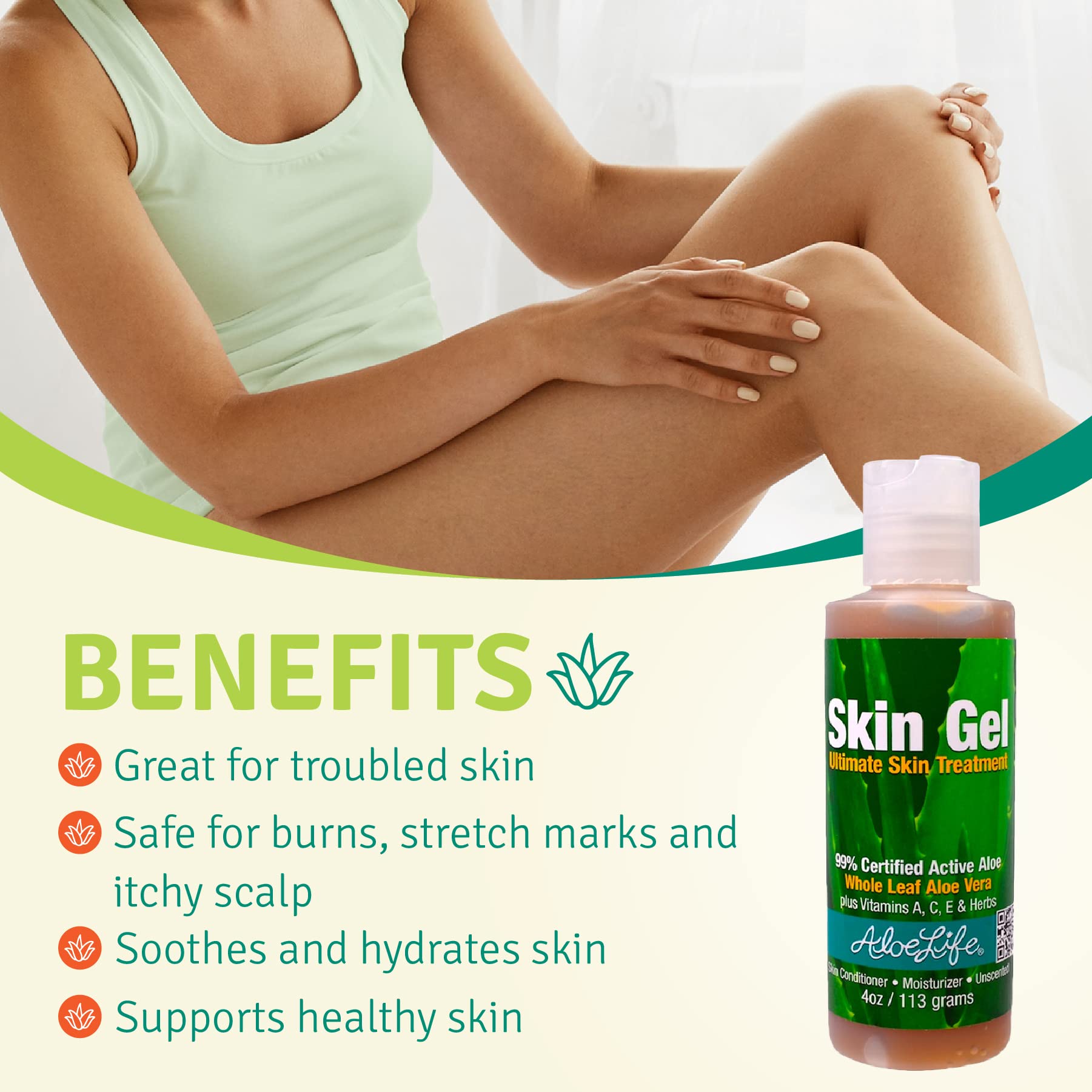 Aloe Life Skin Gel & Herbs – Organic Whole-Leaf Aloe Vera, Fragrance-Free (4 oz)