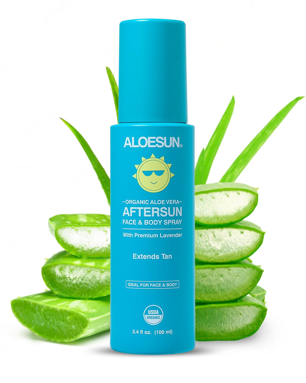 ALOESUN After Sun Face and Body Spray – Organic Aloe Vera & Lavender, Travel Size 3.4 Fl Oz