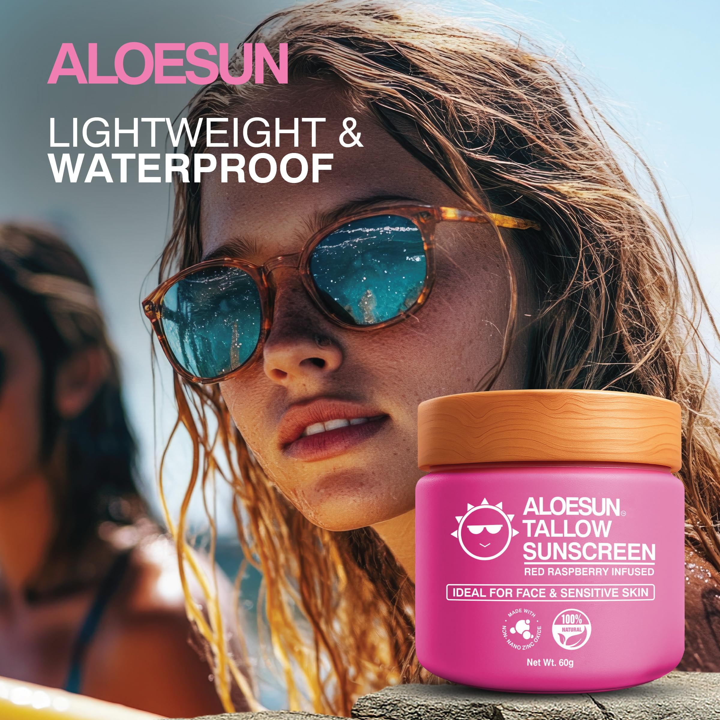 ALOESUN Organic Beef Tallow Sunscreen SPF 30 – Reef-Safe, Non-Nano Zinc Oxide, Travel Size 2.12 oz