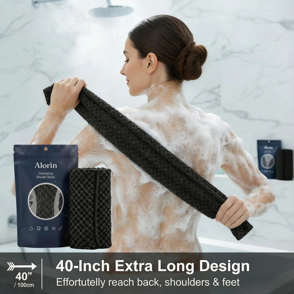 Alorin Exfoliating Shower Towel | Premium Dual-Texture Scrub Cloth for Body & Face (Pink)