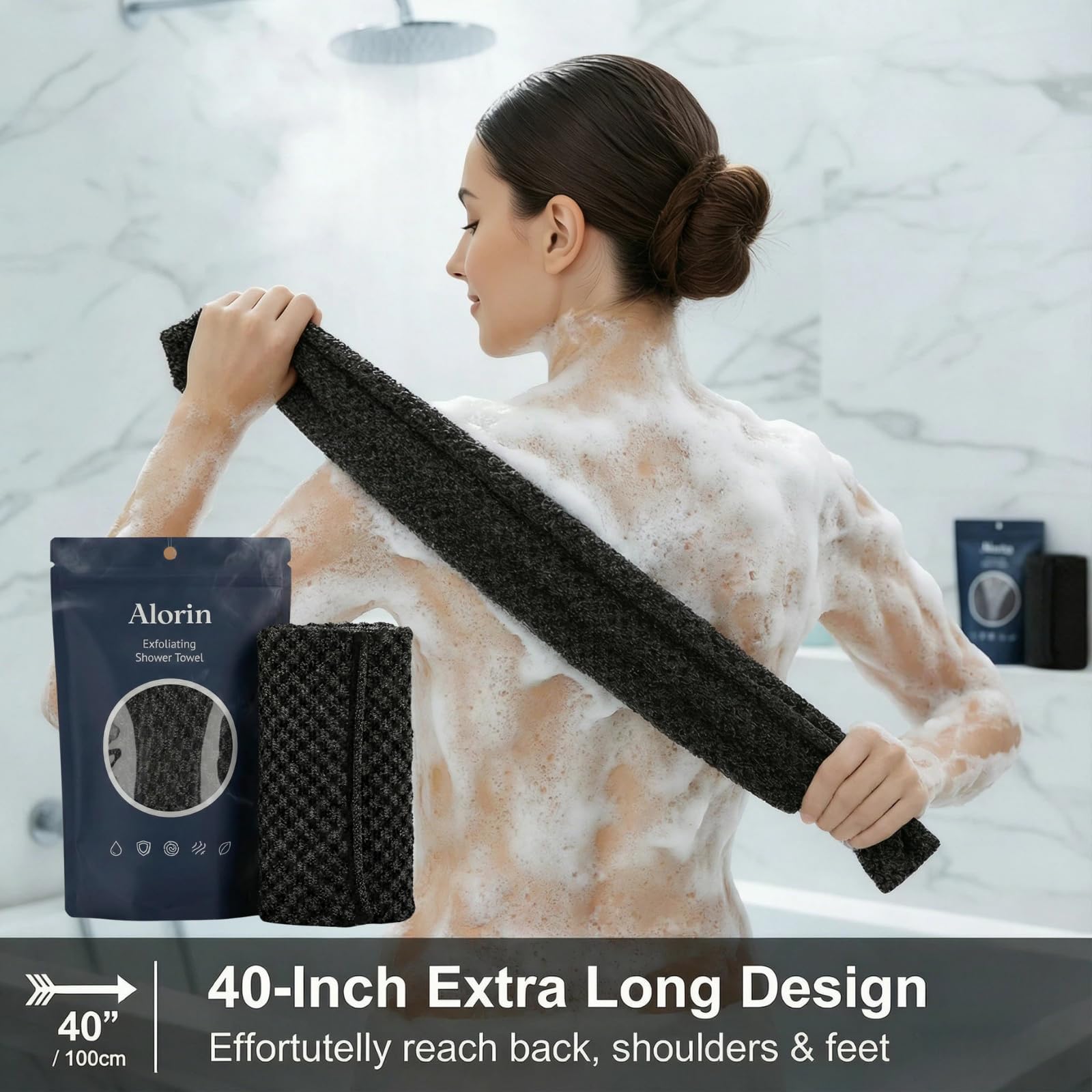 Alorin Exfoliating Shower Towel | Premium Dual-Texture Scrub Cloth for Body & Face (Pink)