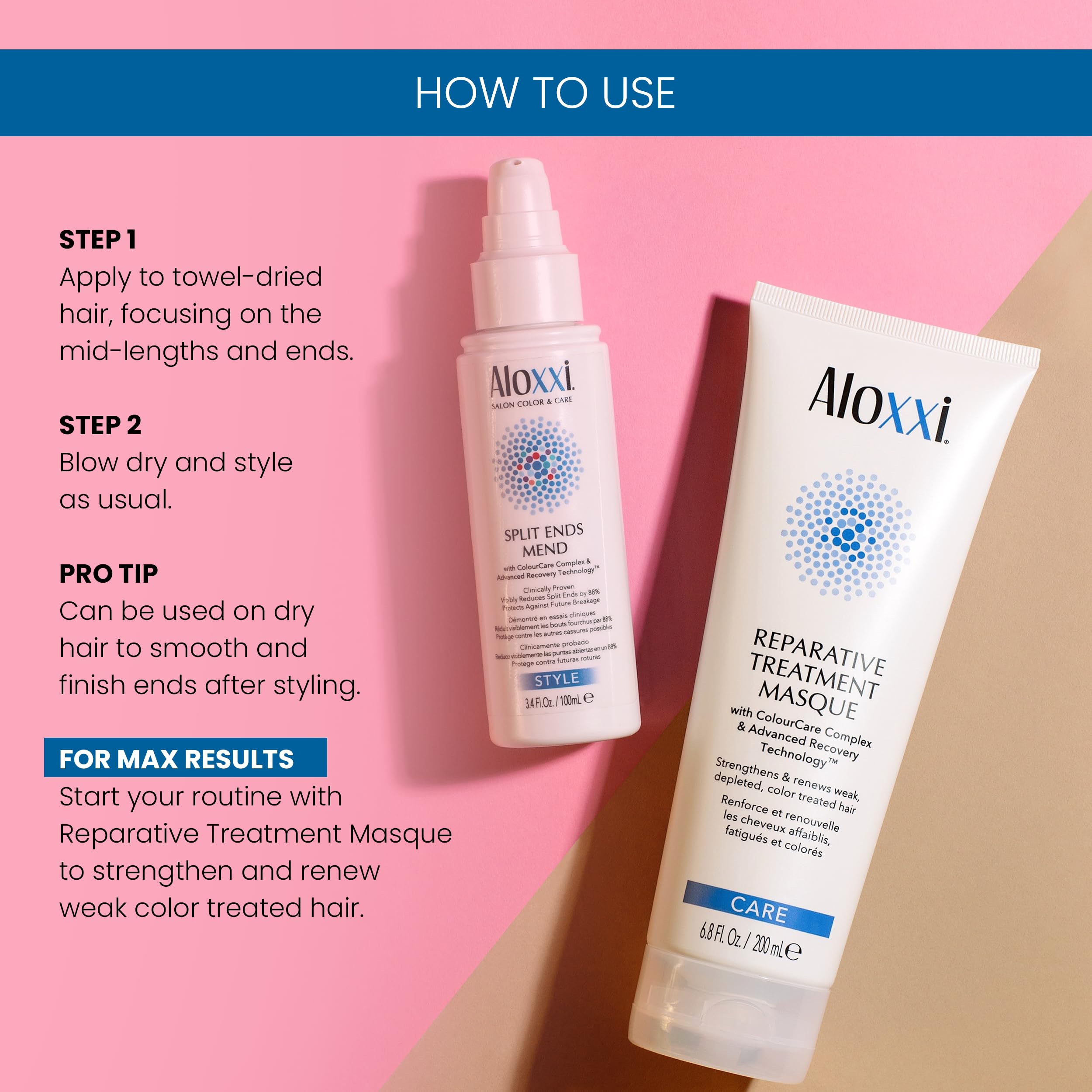 ALOXXI Split Ends Mend Serum – Keratin & Peptide Repair, 3.4 oz