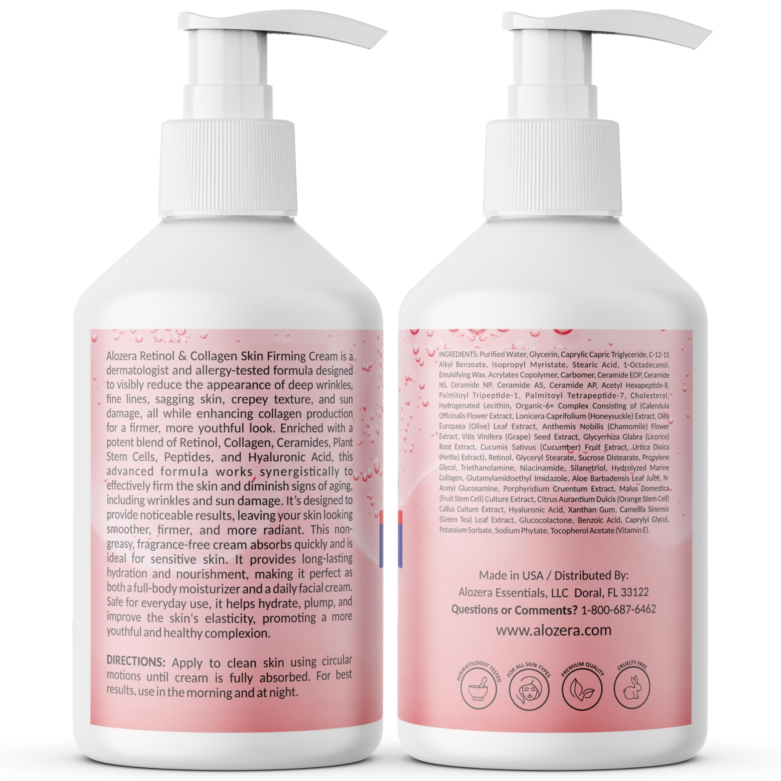 Alozera Skin Firming Retinol Collagen Body Lotion with Stem Cells – Fragrance-Free, Non-Greasy 16.9 oz