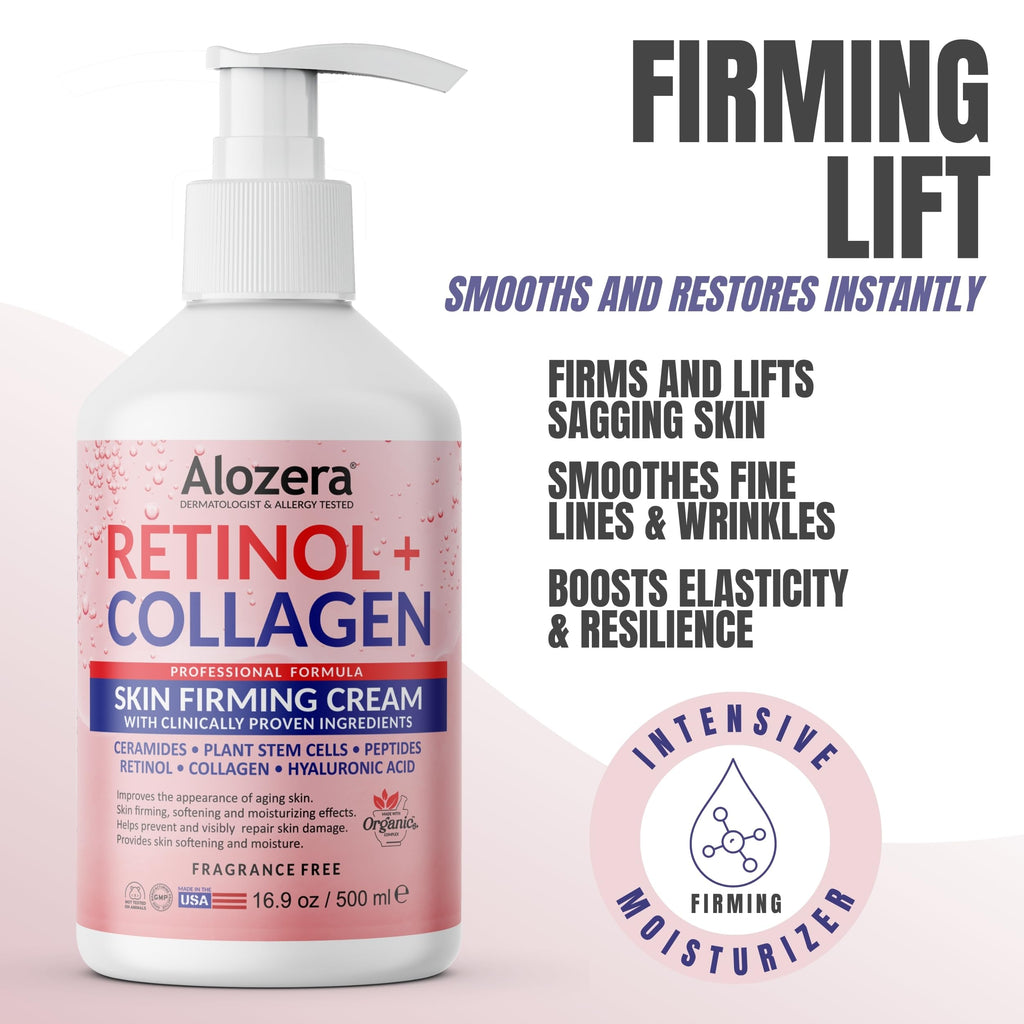 Alozera Skin Firming Retinol Collagen Body Lotion with Stem Cells – Fragrance-Free, Non-Greasy 16.9 oz