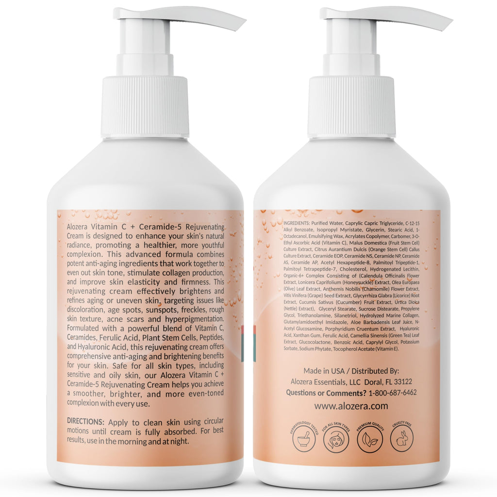Alozera Vitamin C Body Lotion with Ceramides & Stem Cells – Brightening, Lightweight, Fragrance-Free 16.9 oz