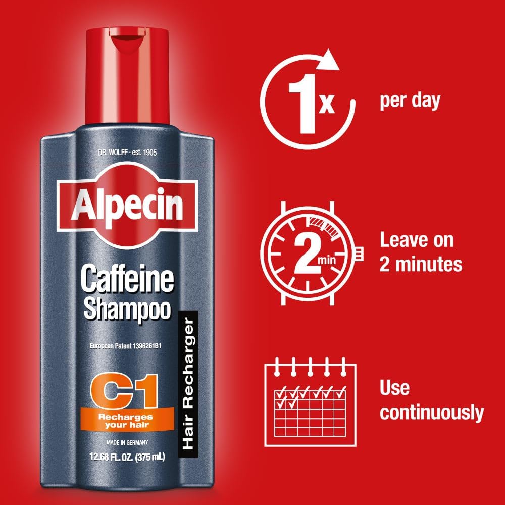 Alpecin C1 Caffeine Shampoo – 12.68 fl oz (Pack of 2) for Natural Hair Growth & Thickness